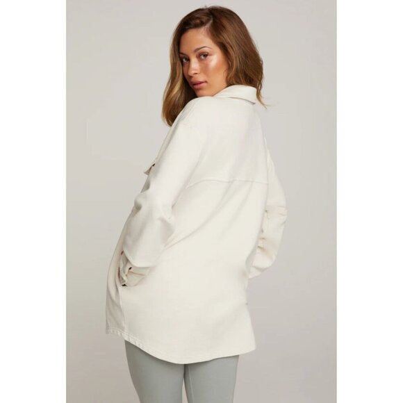 Good American Oversize Women's Shacket Cotton Fleece Jacket Size 3/4 Cream - Picture 2 of 9